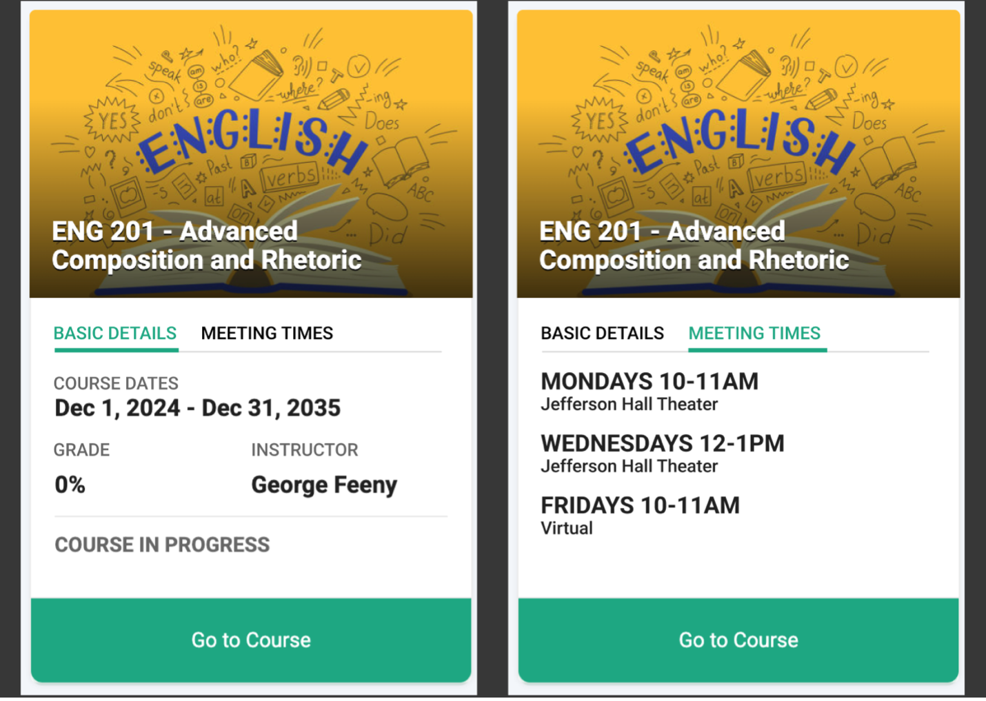 Screenshot of Two Side by Side Section Cards in the Learner Dashboard
