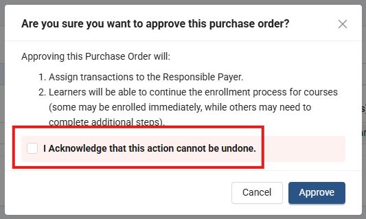 Confirmation of approval screen