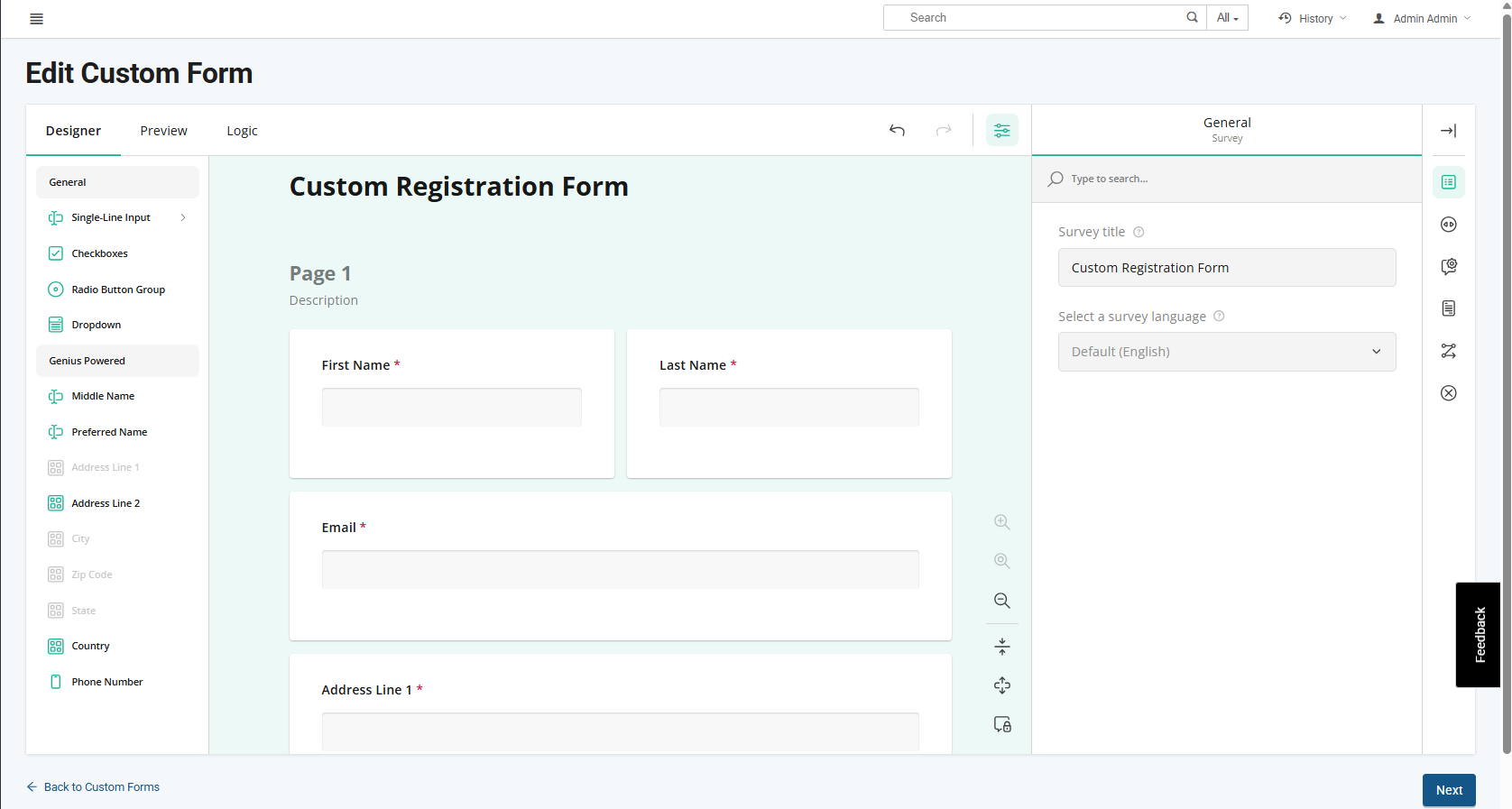 Image of custom registration form builder