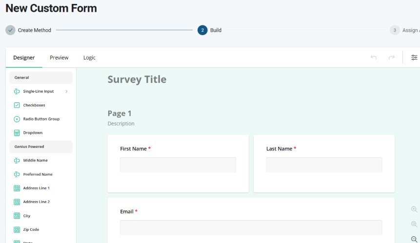Design Your Form screen