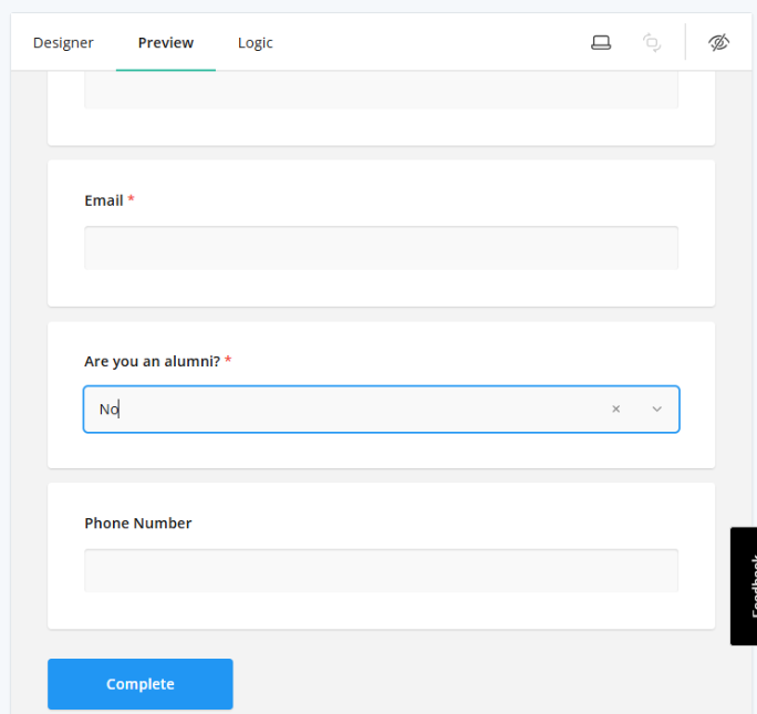 Preview of a drop-down question