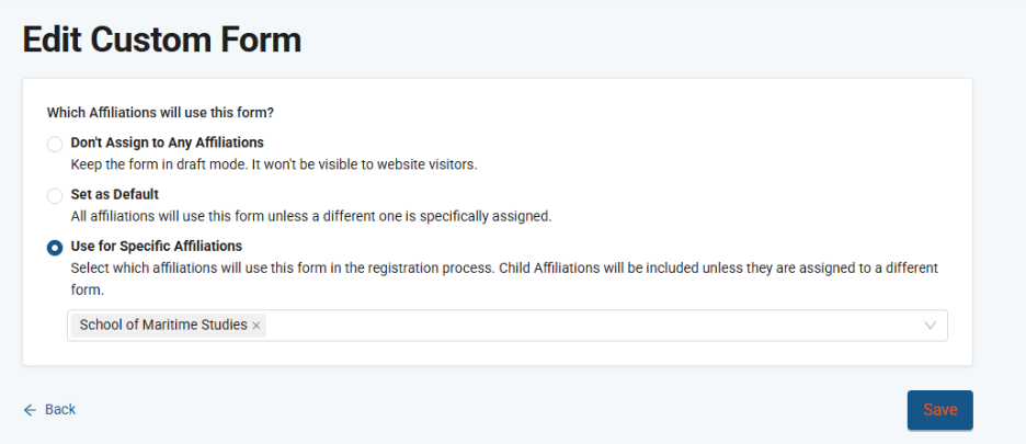 Use for Specific Affiliation option