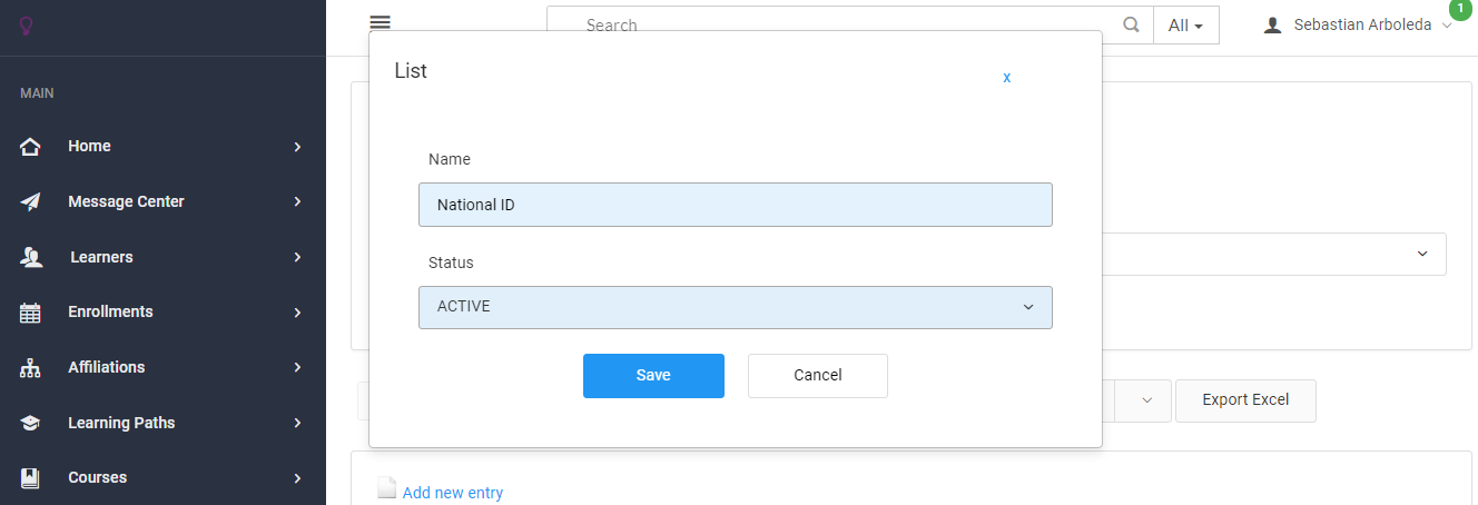 Screenshot of External File Entry
