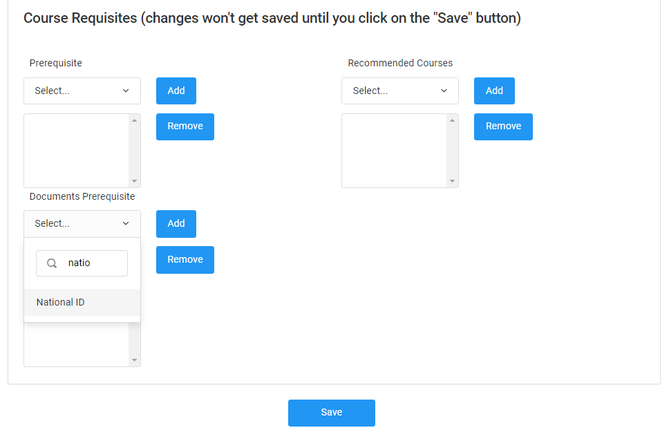 Screenshot of Selecting a Document on a Course