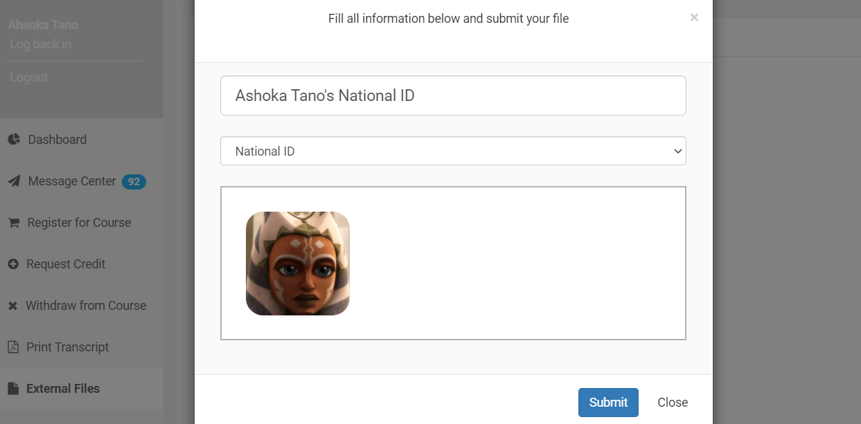 Screenshot Adding a Docuement as a Learner