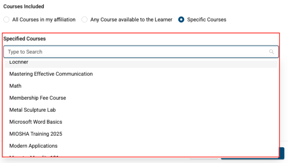 Image of course selection drop down menu