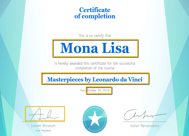 Example of a Certificate