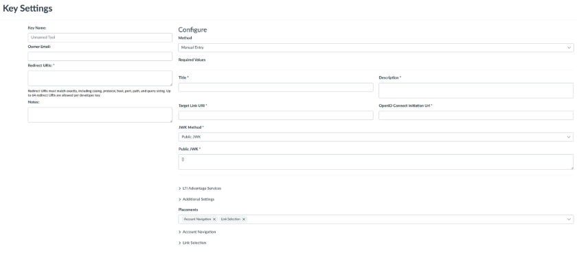Screenshot of key settings configuration window