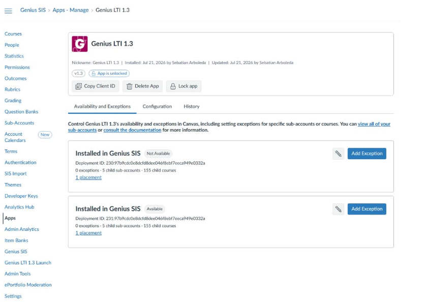 Screenshot of Apps - Manage window