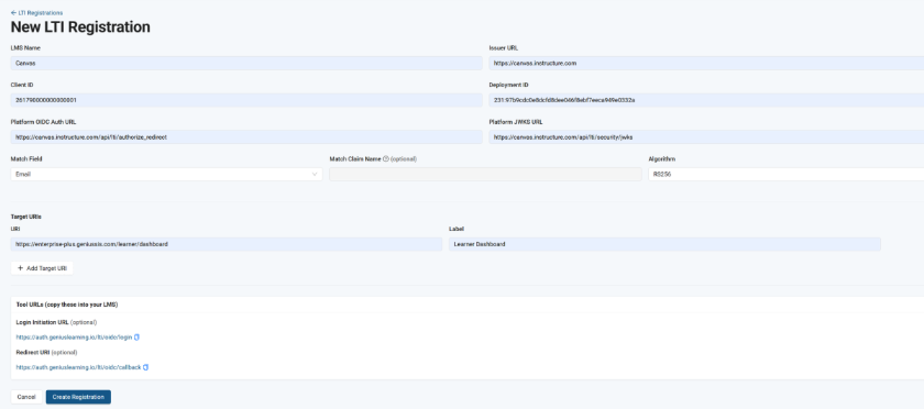 New LTI registration window