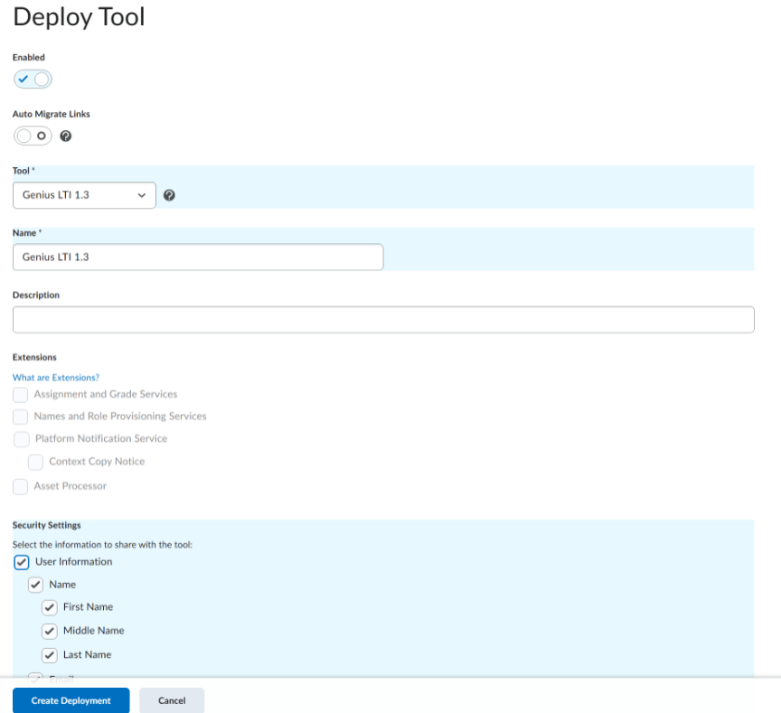 Screenshot of Deploy Tool settings