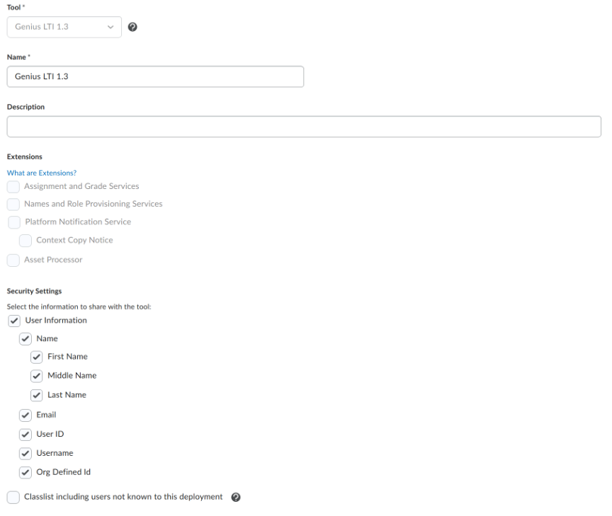 Screenshot of Security Settings