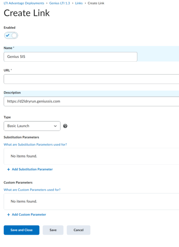 Screenshot of Create Link window